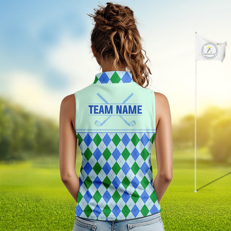 Green Blue Argyle Golf Polo Shirt Personalized Womens Sleeves Golf Shirt Golf Outfit Family Team Shirts NHT1395