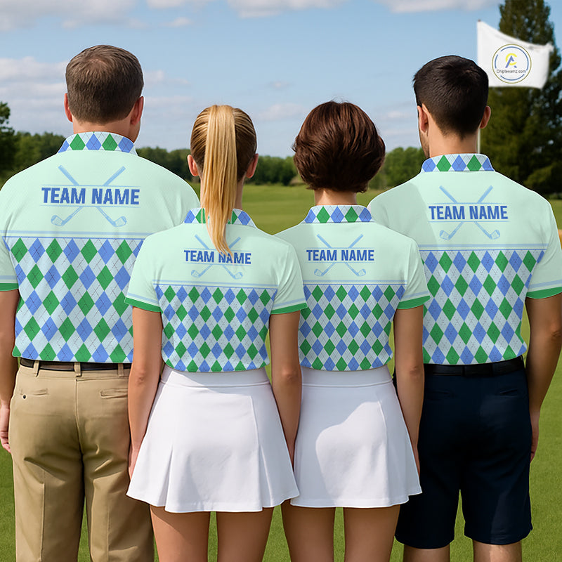 Green Blue Argyle Golf Polo Shirt Personalized Mens Golf Shirt Golf Outfit Family Team Shirts NHT1395