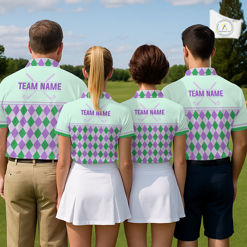 Green Purple Argyle Golf Polo Shirt Personalized Mens Golf Shirt Golf Outfit Family Team Shirts NHT1397