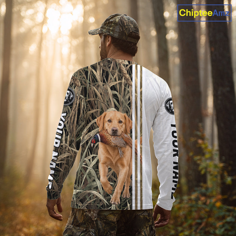 Personalized Yellow Labrador Retriever Pheasant Hunting 3D Shirt, Custom Name Hunter Camo Graphic NHT1574