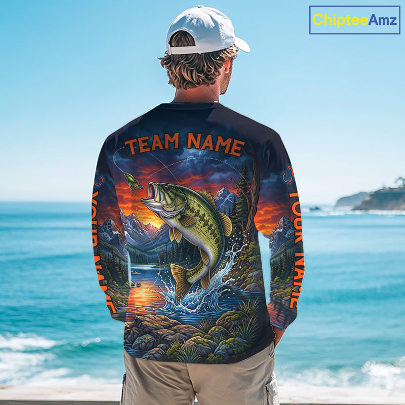 Personalized Largemouth Bass Fishing Shirt, Mountain River Fishing Jersey, Custom Team Shirt NHT1580