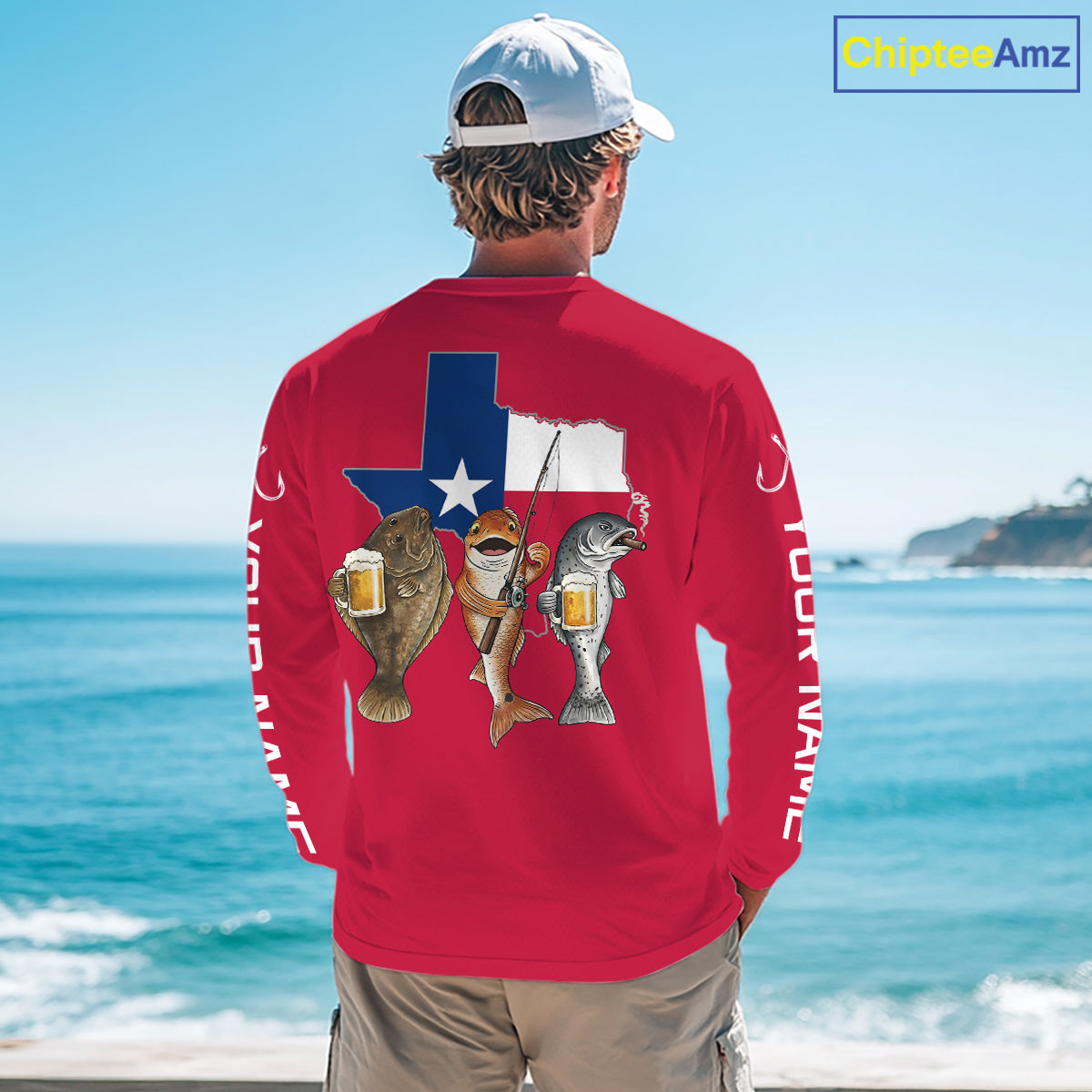 Texas Slam Funny Fishing Redfish, Trout, Flounder Fishing Shirts Long Sleeve For Men| Red NHT844