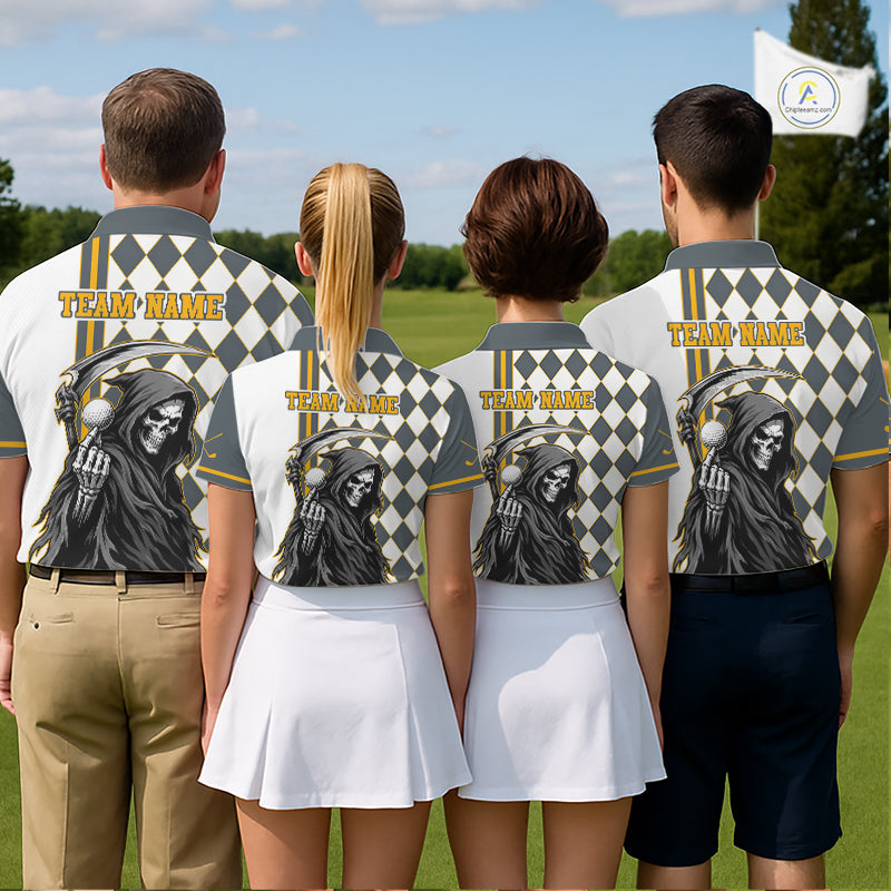 Personalized Skeleton Golf Polo Shirt For Womens - Funny Grim Reaper Golf Team Polo|Yellow NHT1156