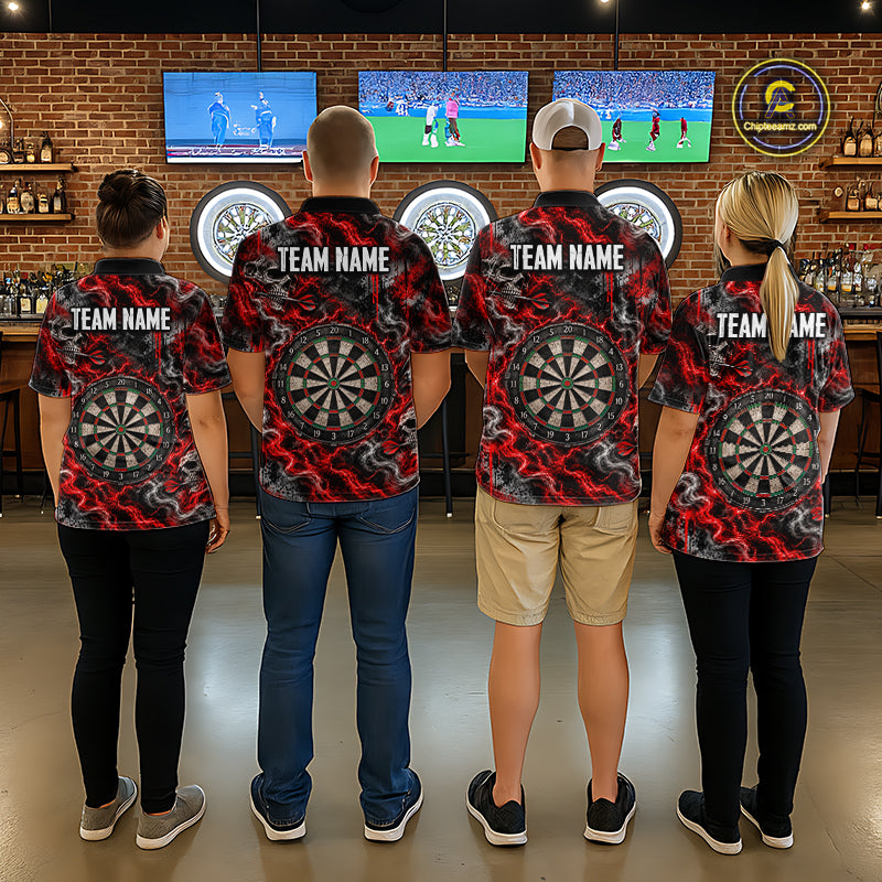 Red Fire Triple Skull Darts Polo Shirt For Women Custom Quarter Zip Dart Board Tournament Jersey NHT1801