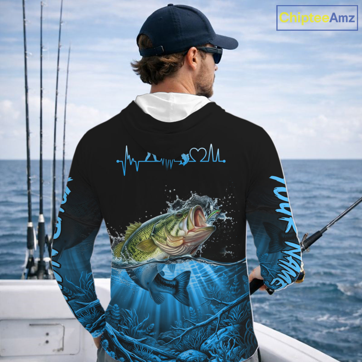 Largemouth Bass Fishing Shirt Long Sleeve Hooded For Tournament – Angler Gift For Men Dad| Blue NHT849