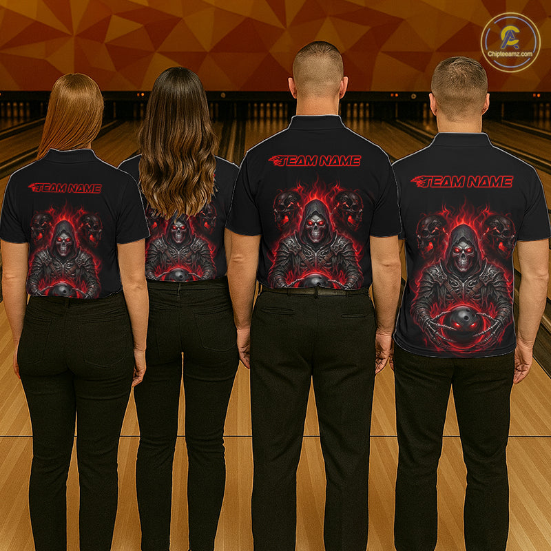 Personalized Men Bowling Jersey Custom Name Team Name Grim Reaper Skull Bowling Polo Shirt Gift NHT1316