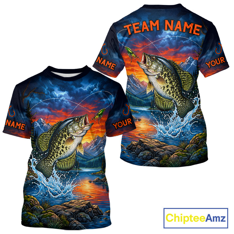 Crappie Fishing Shirt Short Sleeve T-Shirt design Moutain