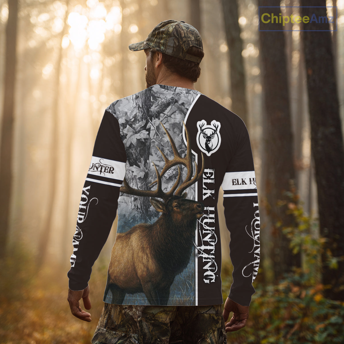 Elk Hunting Shirt Personalized 3D All Over Print Brown With Gray Camo Hunting Clothes NHT99