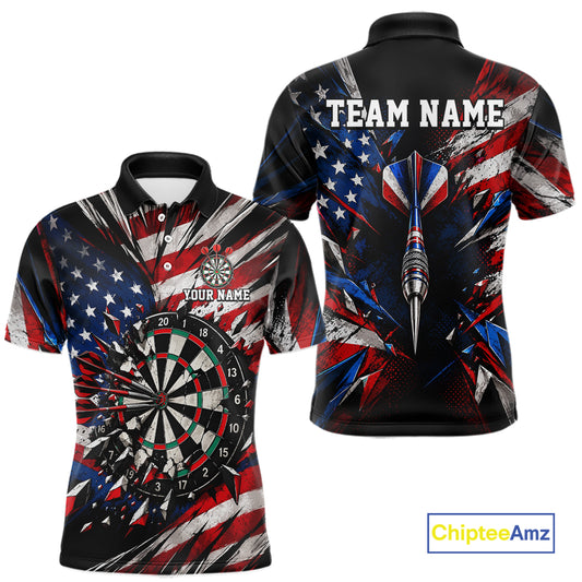 Patriotic American Flag Dart Game Pattern Polo 1/4-Zip Shirt For Men Personalized Team Jersey NHT1667