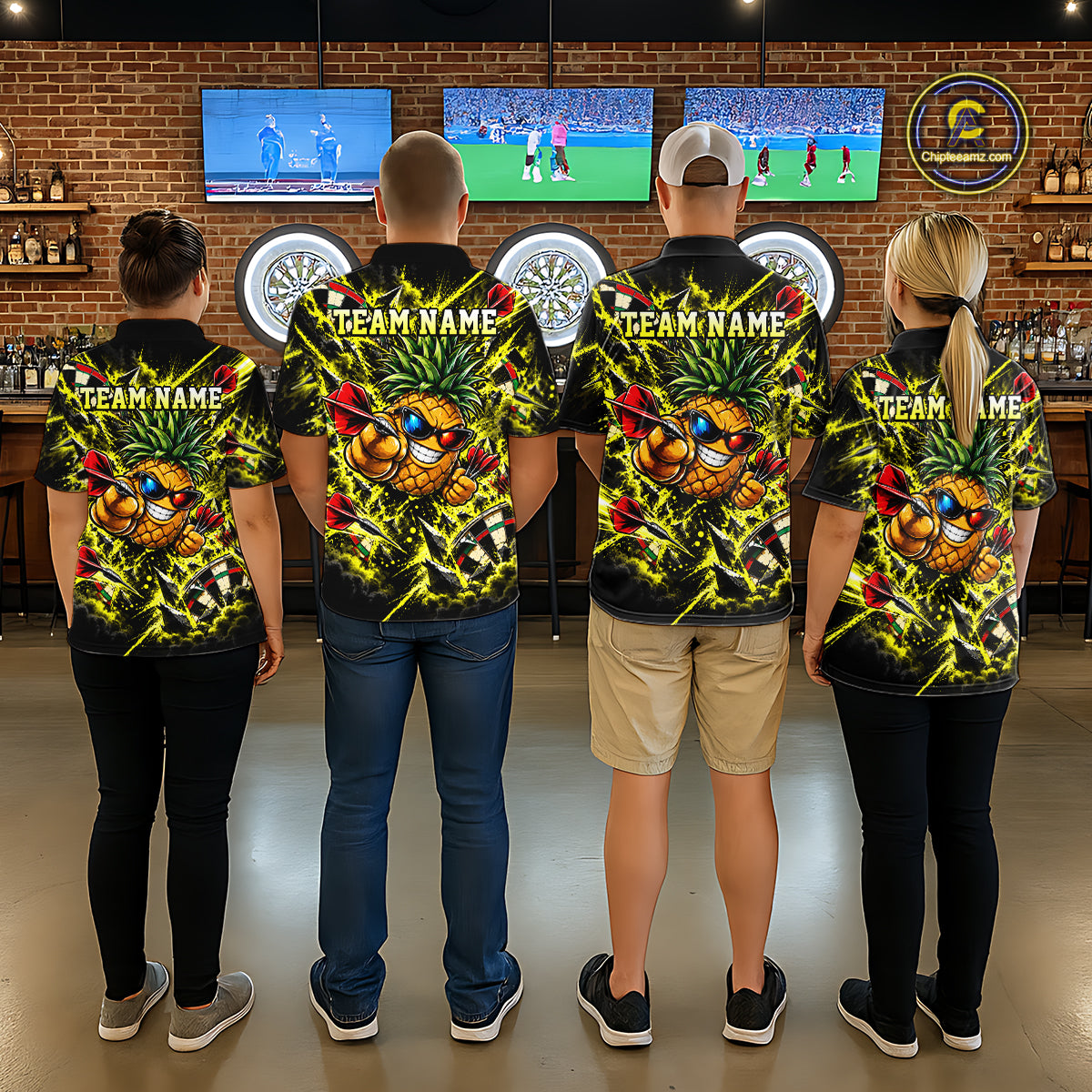 Cool Pineapple Dartboard Polo 1/4-Zip Shirt For Men Custom Yellow Black Darts Team Tournament Jersey NHT1668