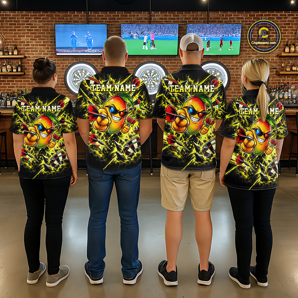 Cool Mango Dartboard Polo 1/4-Zip Shirt For Men Custom Yellow Black Darts Team Tournament Jersey NHT1669