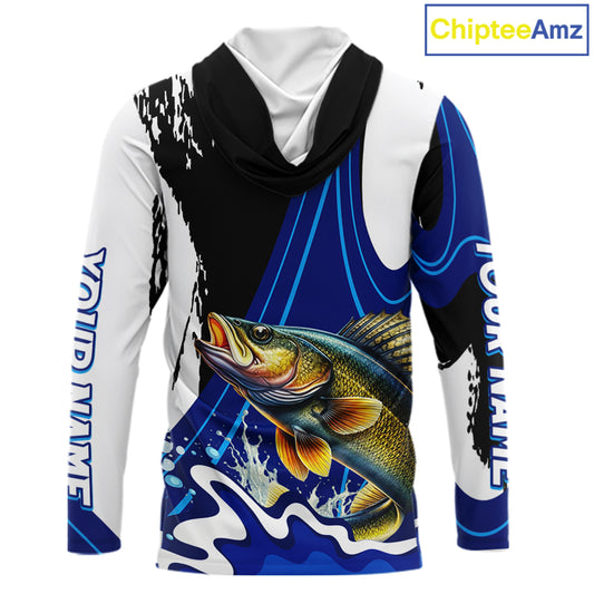 Walleye Fishing Jersey Personalized Name Hooded Fishing Shirt, Angler Tournament Fishing Apparel NHT871