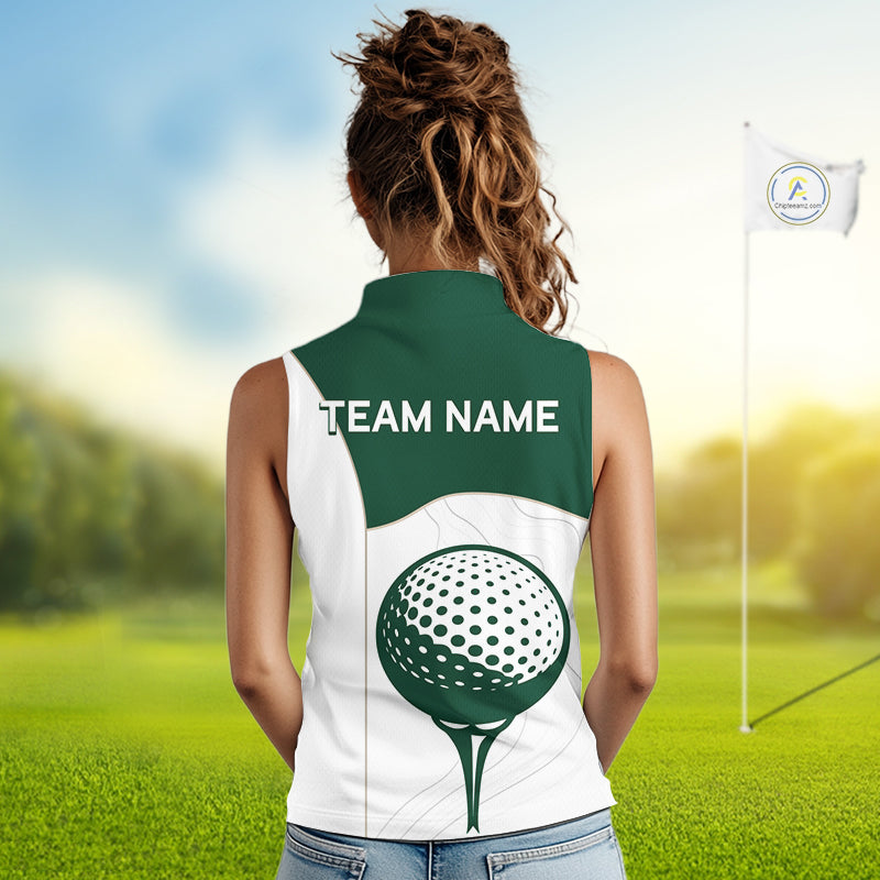 Green White Golf Ball Sleeveless Womens Golf Polo Shirts Custom Golf Clothing For Ladies NHT883