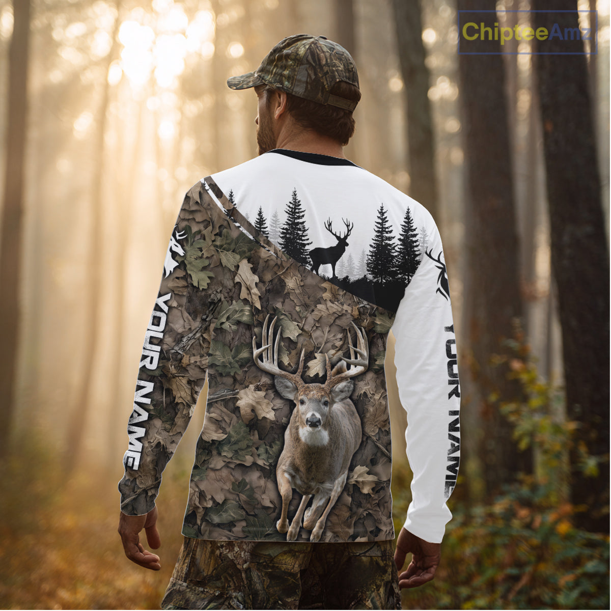 Deer Hunting Shirt, Custom Name Whitetail Buck Running Deer Camo 3D All Over Print NHT1519