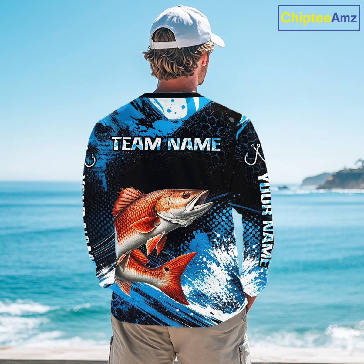 Custom Redfish Fishing Jersey, Personalized Team Name Long Sleeve Performance Fishing Shirt For Men NHT1225