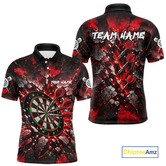 Red Lightning Darts Polo Shirt For Men Custom Crack Rock Dartboard Team Tournament Jersey NHT1714