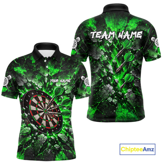 Green Lightning Darts Polo Shirt For Men Custom Crack Rock Dartboard Team Tournament Jersey NHT1716