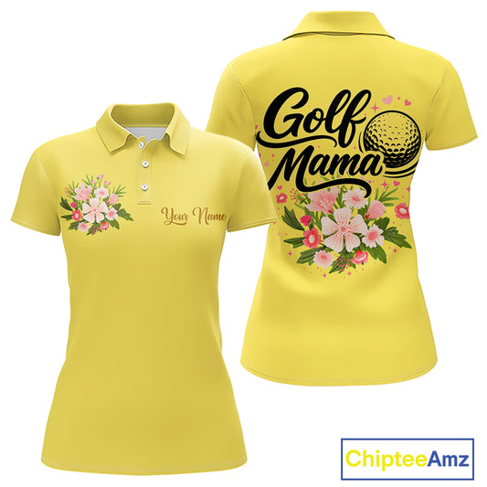 Yellow Golf Mama Womens Polo Shirt, Funny Golf Mom Shirt, Mothers Day Gift For Golf Lover Mom, Ladies Golf Polo NHT751