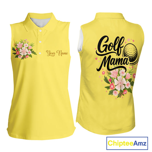 Yellow Golf Mama Womens Polo Shirt, Funny Golf Mom Shirt, Mothers Day Gift For Golf Lover Mom, Ladies Golf Polo NHT751