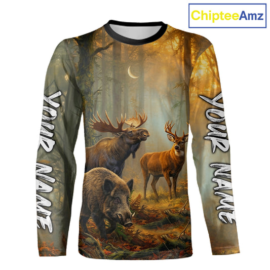 Custom Deer Moose Boar Hunting Personalized Name Hunter Gift 3D Forest Animal Shirt NHT1241