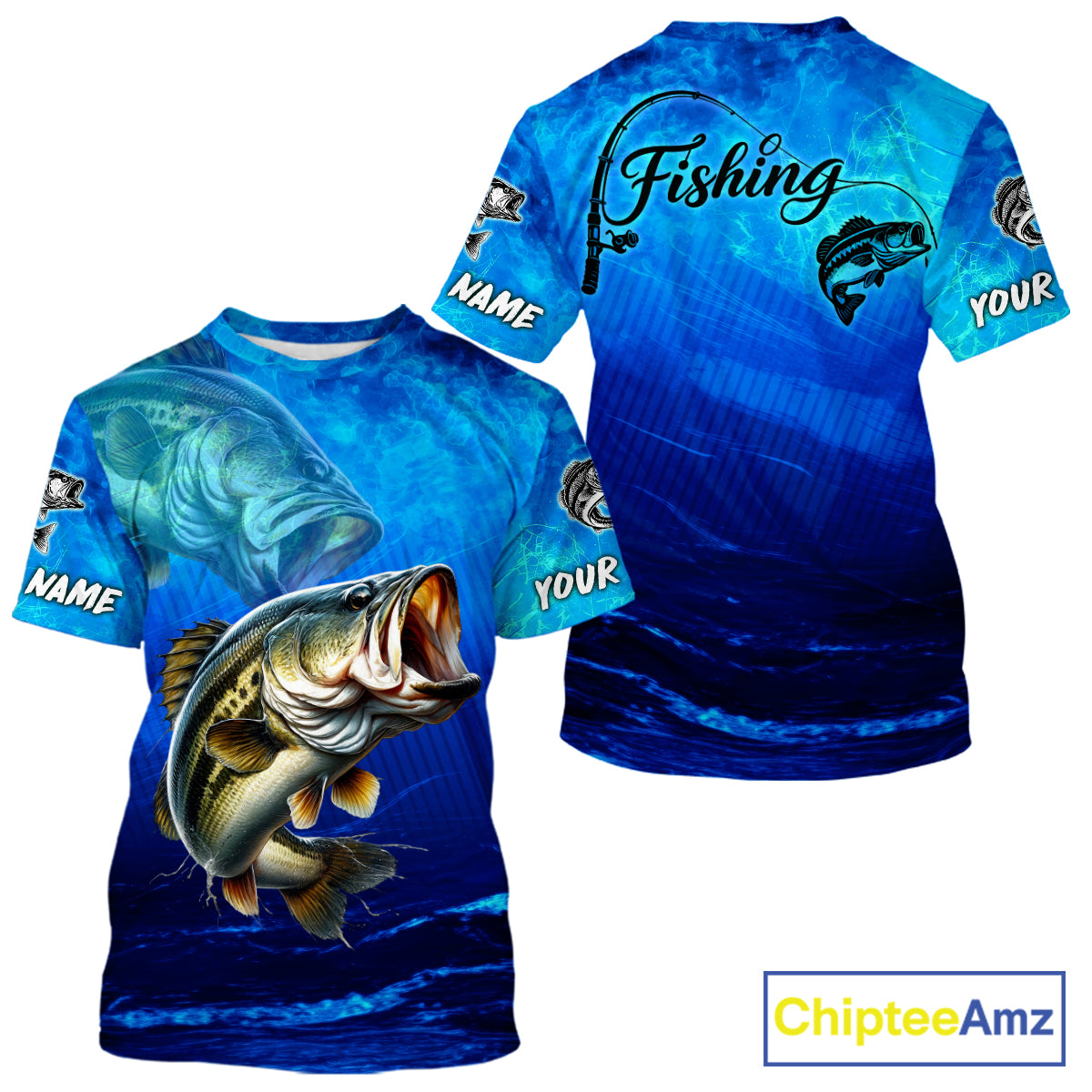Custom Name Royal Blue Bass Fishing Jersey - Personalized 3D Fishing T - Shirt