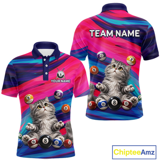 Custom Funny Cat Cute Multi-Ball Billiard Shirts For Men Team Colorful Pool Jersey NHT1632