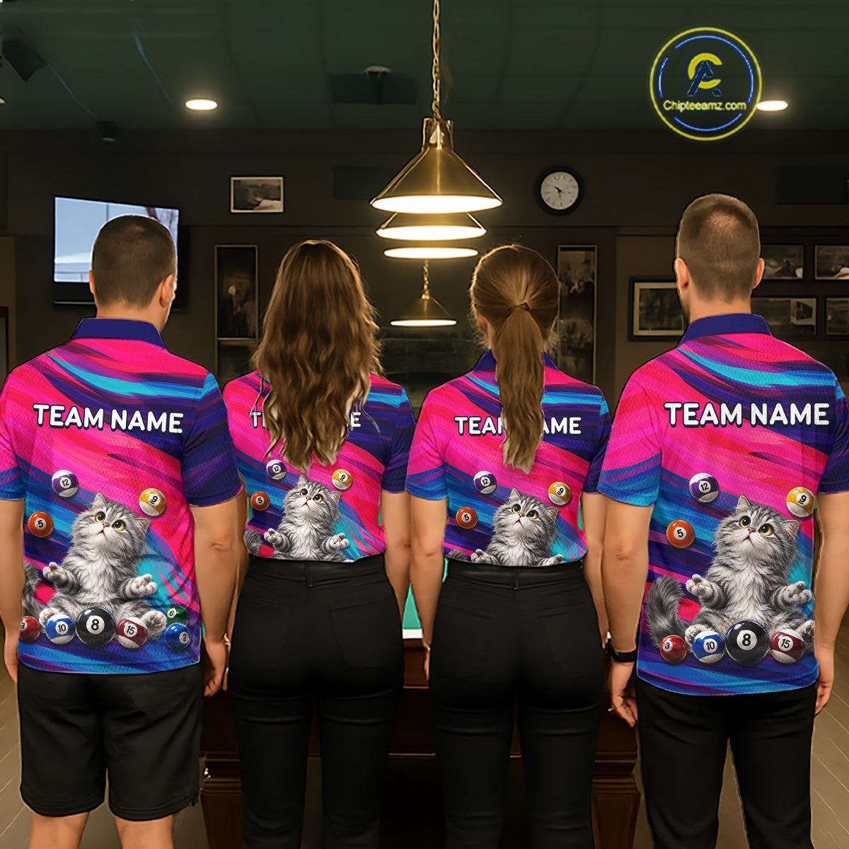 Custom Funny Cat Cute Multi-Ball Billiard Shirts For Men Team Colorful Pool Jersey NHT1632