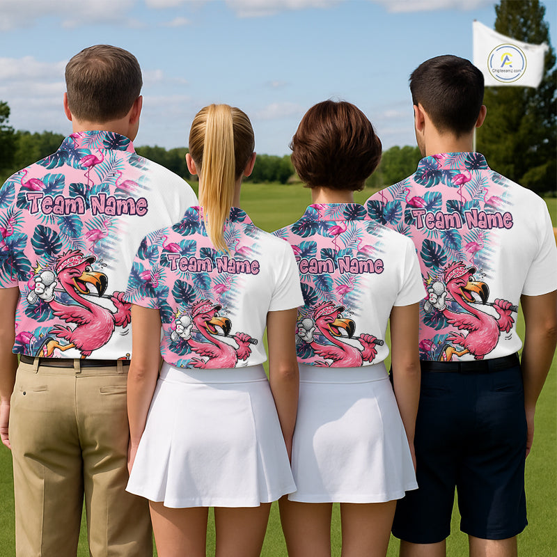 Funny Pink Flamingo Tropical With Pattern Flamingo Golf Polo Shirt Custom Golf Shirts For Womens NHT649