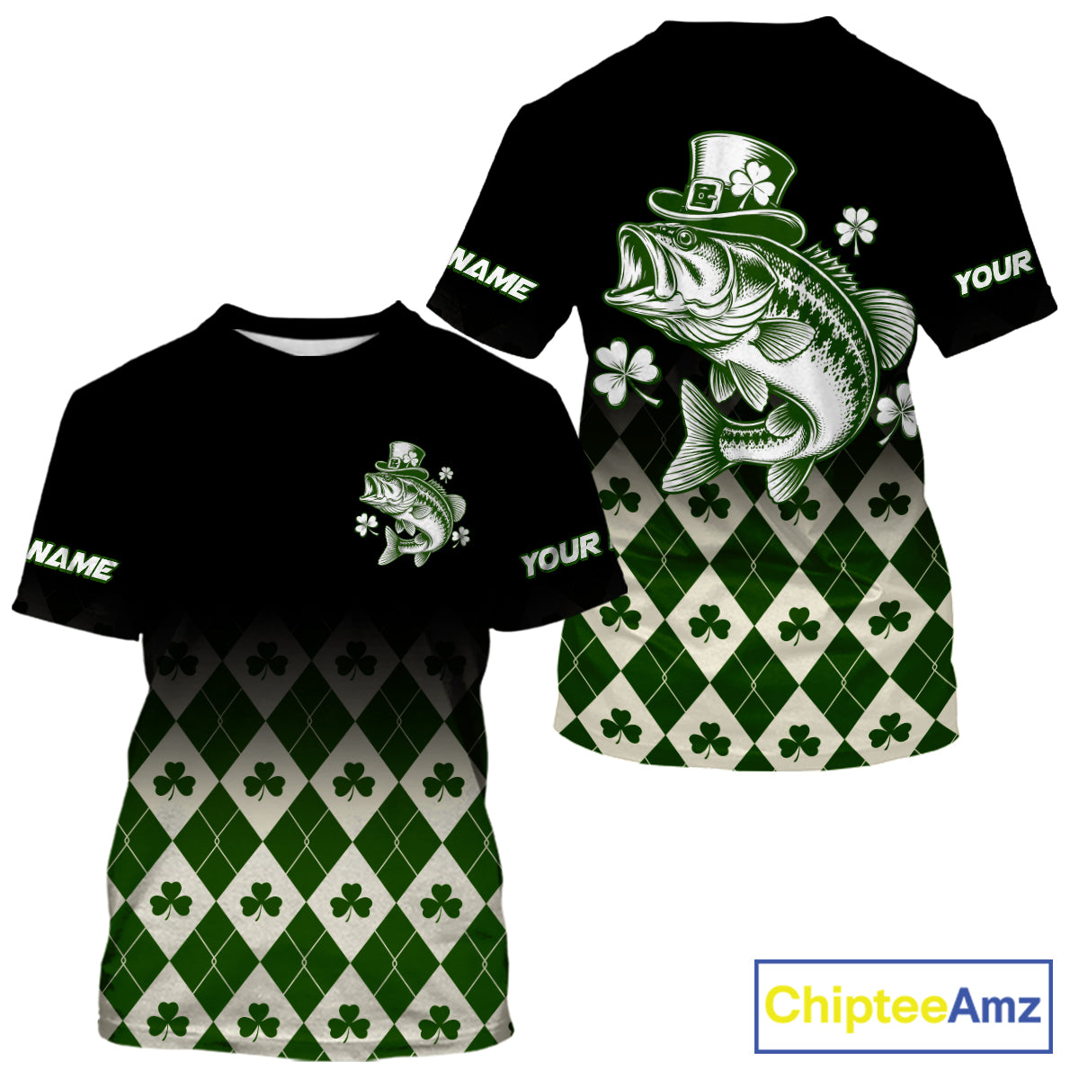 St. Patrick’S Day Bass Fishing Shirt, Shamrock Argyle Short Sleeve Shirt For Anglers NHT1484