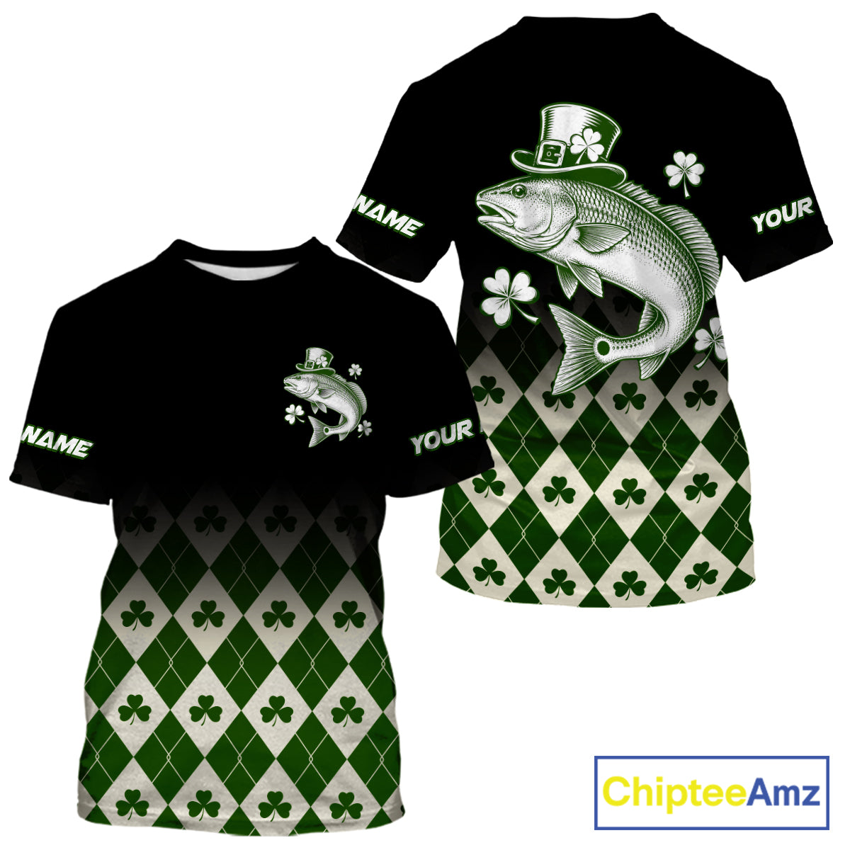 St. Patrick’S Day Redfish Fishing Shirt, Shamrock Argyle Short Sleeve Shirt For Anglers NHT1487