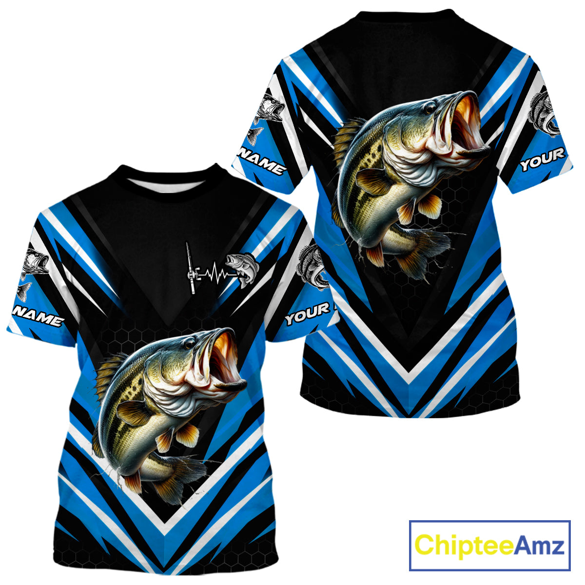 Largemouth Bass Fishing Short Sleeve Shirt Custom Blue Black Fish Performance Jersey NHT1641