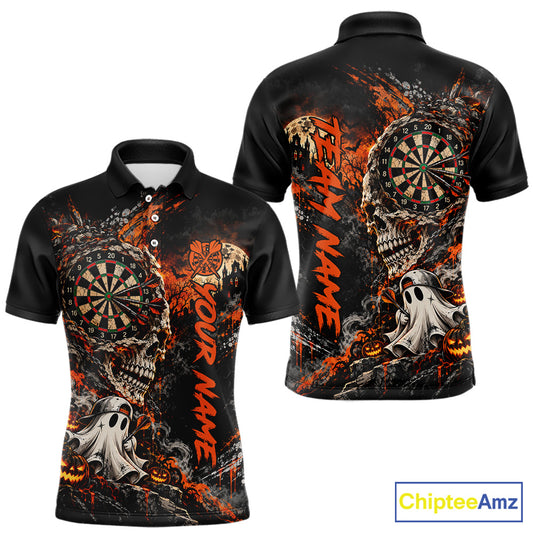 Skull Ghost Pumpkin Dartboard Polo 1/4-Zip Shirt For Men Custom Spooky Darts Team Tournament Jersey NHT1650