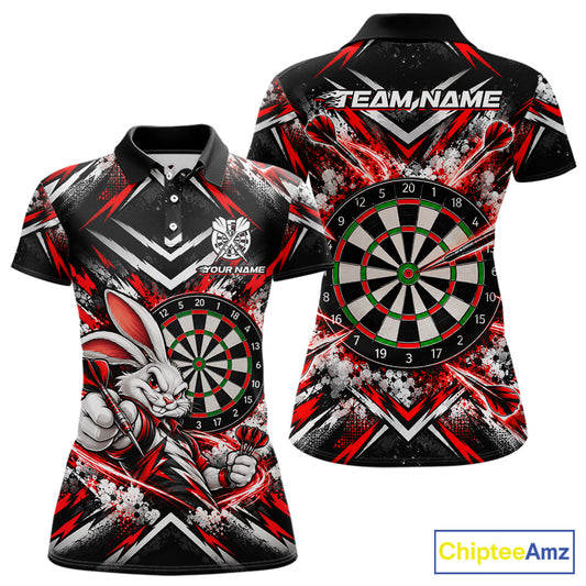Bad Bunny Darts Player Polo Shirt For Women Custom Red Black Dart Board Team Tournament Jersey NHT1678