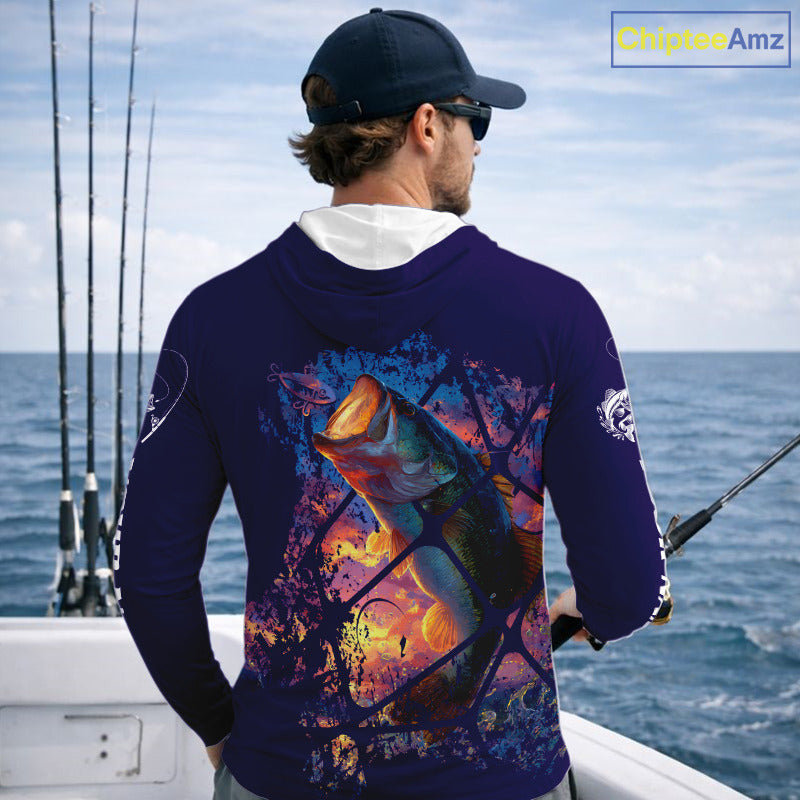 Largemouth Bass Artistic Long Sleeve Hooded Fishing Shirts Personalized Name NHT399
