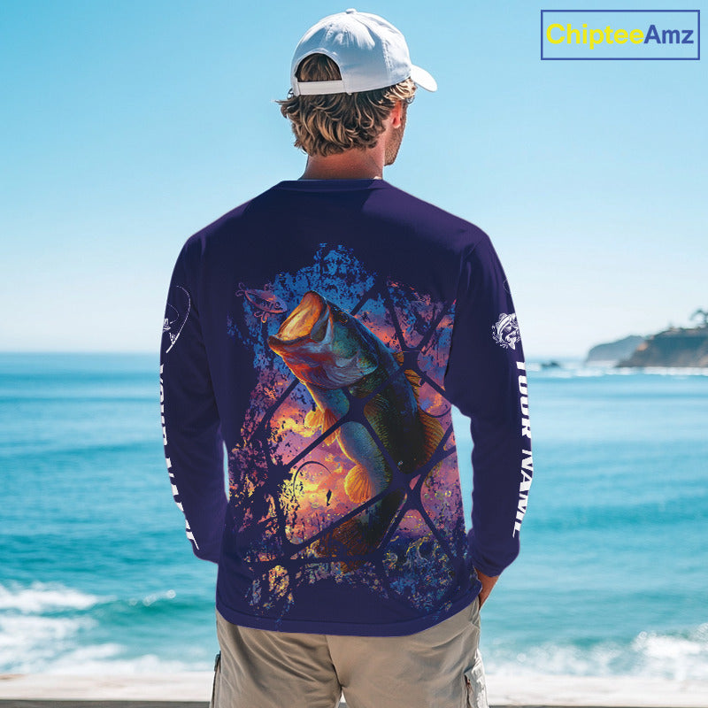 Largemouth Bass Artistic Long Sleeve Fishing Shirts Personalized Name NHT399