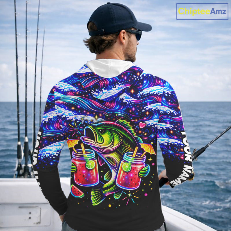 Bass Fishing Shirts Long Sleeve Hooded- Neon Bass Shirt, Funny Fishing Gift For Fishermen NHT535