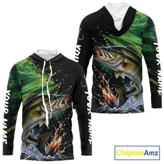 Largemouth Bass Fishing Jersey, Bass Fish Long Sleeve Hooded Shirt, Sport Fishing Shirt For Men NHT1538