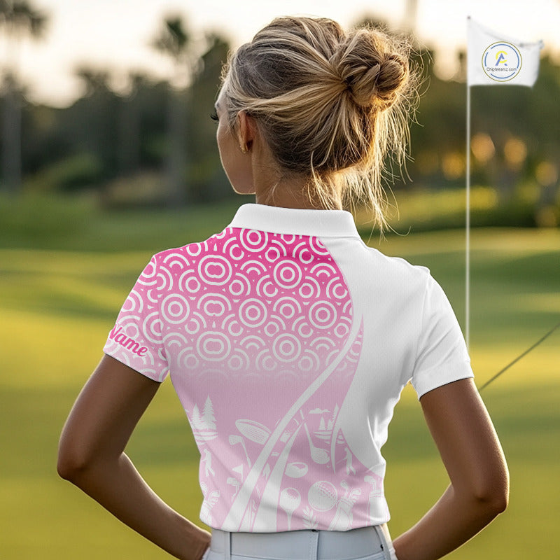 White Golf Pattern Custom Womens Golf Polo Shirt, Best Team Golf Shirt For Womens NHT562