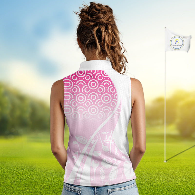 White Golf Pattern Custom Womens Sleeveless Golf Polo Shirt, Best Team Golf Shirt For Womens NHT562