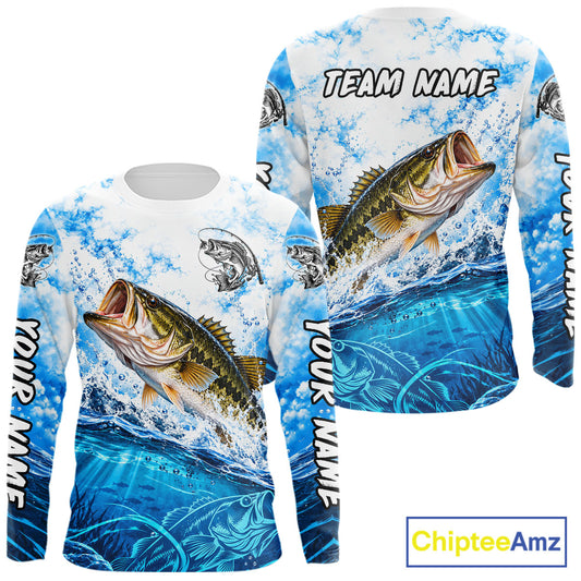 Blue Ocean Water Bass Fishing Shirt Long Sleeve Custom Outdoor Sports Performance Jersey NHT1730