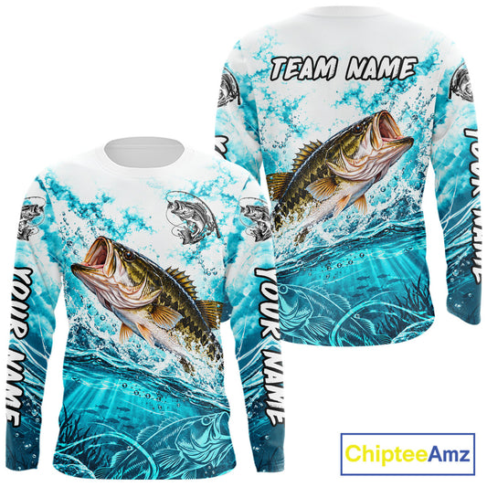 Turquoise Ocean Water Bass Fishing Shirt Custom Outdoor Sports Performance Jersey NHT1732