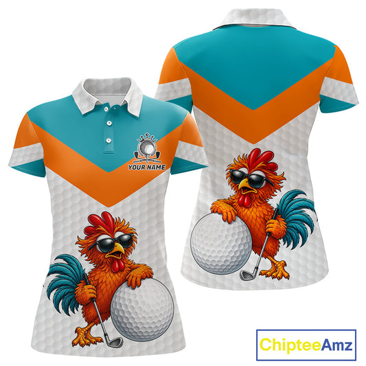 Personalized Cool Rooster Golf Polo Shirt Custom Name Funny Chicken Golf Shirt