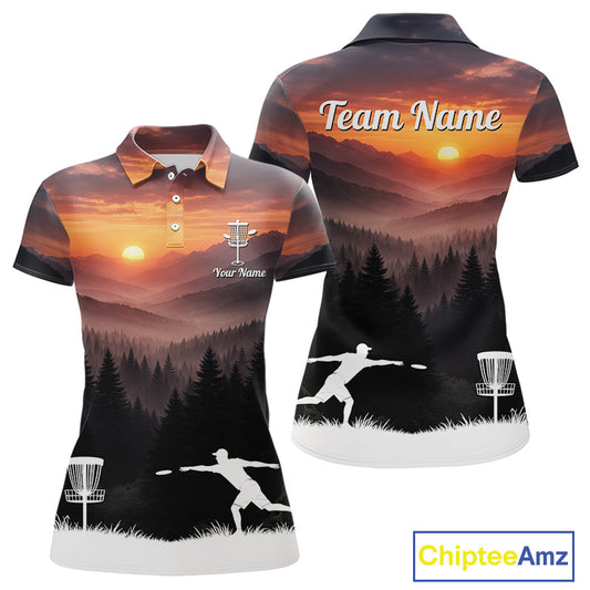Womens Disc Golf Shirts Custom Mountain Sunset Polo, Lightweight Performance Wear Team Disc Golf Apparel NHT802