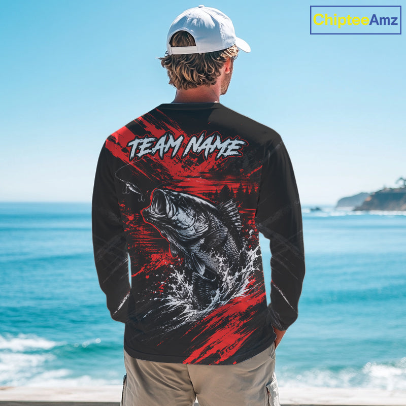Personalized Red Bass Fishing Jersey, Largemouth Bass Shirt, Custom Name Fishing Team Shirt NHT1592