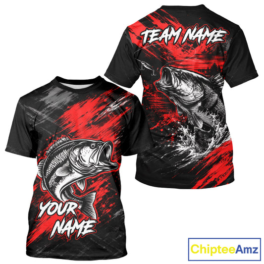 Personalized Red Bass Fishing Jersey, Largemouth Bass Shirt Short Sleeve, Custom Name Fishing Team Shirt NHT1592