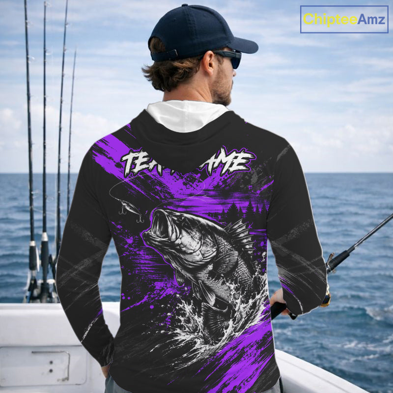 Hooded Personalized Purple Bass Fishing Jersey, Largemouth Bass Shirt, Custom Name Fishing Team Shirt NHT1593