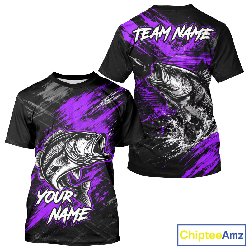 Personalized Purple Bass Fishing Jersey, Largemouth Bass Shirt Short Sleeve, Custom Name Fishing Team Shirt NHT1593
