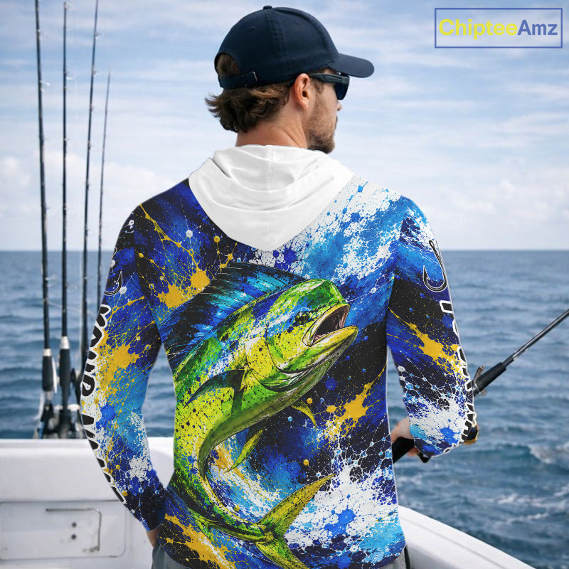 Custom Mahi Mahi Fishing Jersey – Saltwater Fishing Shirt Long Sleeve Hooded For Men