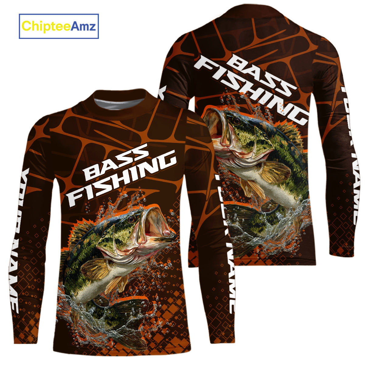 Largemouth Bass Fishing, Kid Fishing Shirts Long Sleeve Scale, Fishing Gift | Orange NHT393