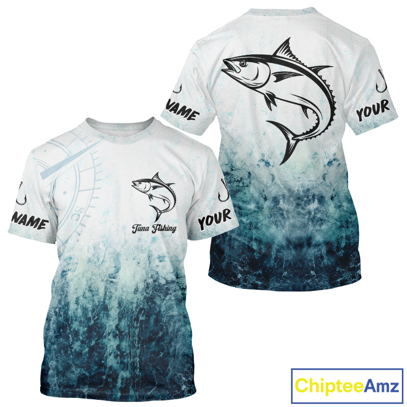Personalized Tuna Fishing Shirt Short Sleeve Deep Sea Fishing Shirt, Ocean Wave Fishing Apparel NHT1465